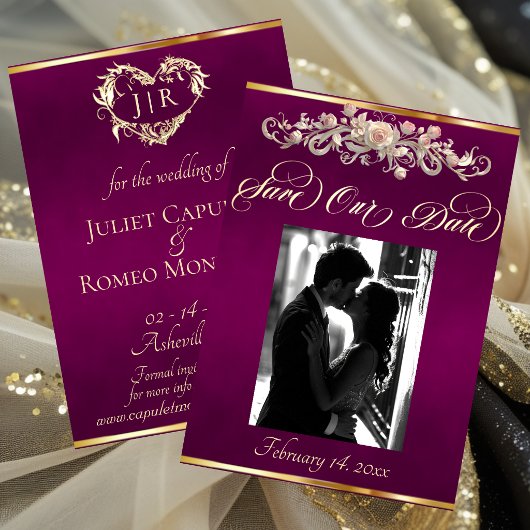 Foto, Rozen & Monogram - Plum Save The Date