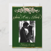 Foto, Rozen & Monogram - Smaragd Save The Date (Voorkant)