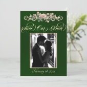 Foto, Rozen & Monogram - Smaragd Save The Date (Staand voorkant)