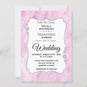 *~* Foto - RSVP - QR Diamond Damask Wedding Kaart