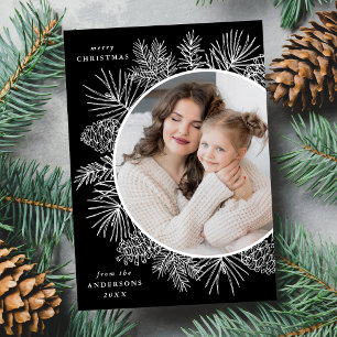 Foto Rustic Black and White Pinecones Feestdagenkaart