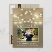 Foto Rustic Lights Burlap Save the Date Briefkaart (Voorkant / Achterkant)