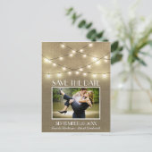 Foto Rustic Lights Burlap Save the Date Briefkaart (Staand voorkant)