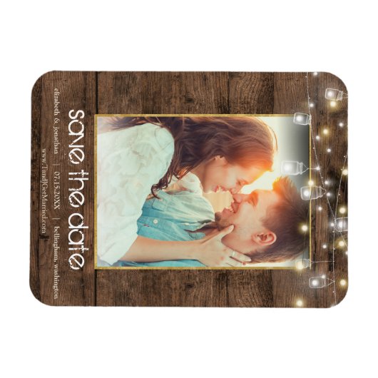 Foto Rustic Mason Jar string lichten sparen de dat Magneet (Horizontaal)