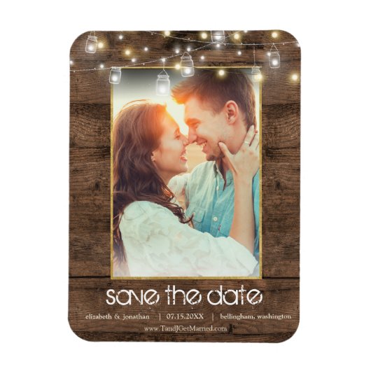 Foto Rustic Mason Jar string lichten sparen de dat Magneet (Verticaal)