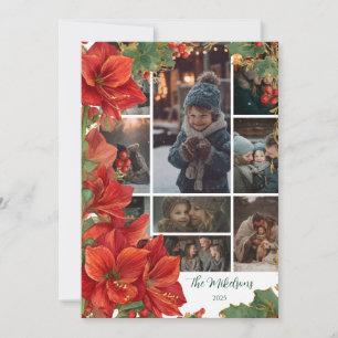 Foto Rustic Rode Amaryllis Kerstmis Feestdagenkaart