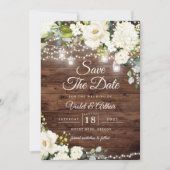 Foto Rustic String Lights Wedding Save The Date Kaart (Voorkant)