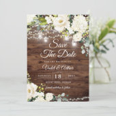 Foto Rustic String Lights Wedding Save The Date Kaart (Staand voorkant)