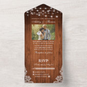 Foto Rustic Wedding Wood String Lights All In One Uitnodiging (Binnen)