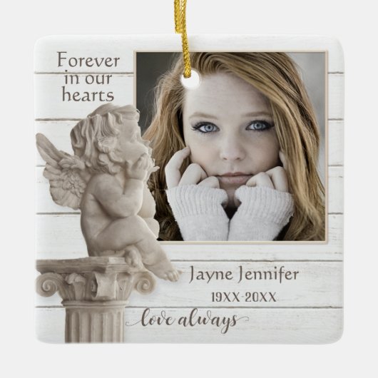 Foto Rustic White Wood Memorial Angel Ornament (Voorkant)