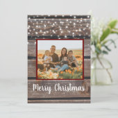 Foto Rustic Wood String Lights Kerstmis Feestdagenkaart (Staand voorkant)