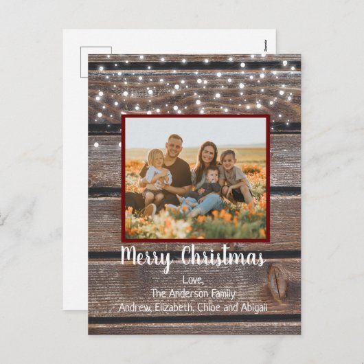 Foto Rustic Wood String Lights Kerstmis Feestdagenkaart (Voorkant / Achterkant)