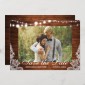 Foto Rustic Wood String Lights Save The Date (Voorkant / Achterkant)