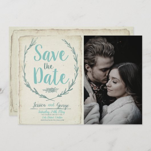 Foto  rustic wreath Wedding Save the date (Voorkant / Achterkant)