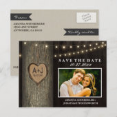 Foto Rustiek gesneden eikenboom Bewaar de datumkaa Aankondigingskaart (Voorkant / Achterkant)