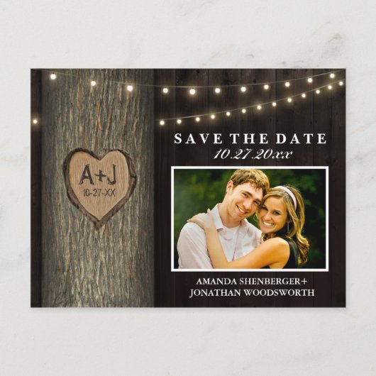 Foto Rustiek gesneden eikenboom Bewaar de datumkaa Aankondigingskaart (Voorkant)