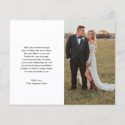 Foto Rustiek Script Moderne bruiloft bedankkaart (Achterkant)
