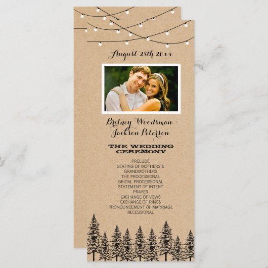 Foto Rustieke Evergreen Pine Tree Wedding Programm Programma (Voorkant / Achterkant)