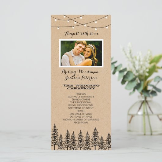 Foto Rustieke Evergreen Pine Tree Wedding Programm Programma (Staand voorkant)