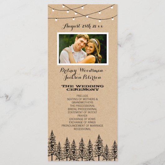 Foto Rustieke Evergreen Pine Tree Wedding Programm Programma (Voorkant)