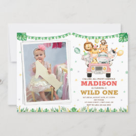 Foto Safari verjaardagsuitnodiging Wild one girl Kaart