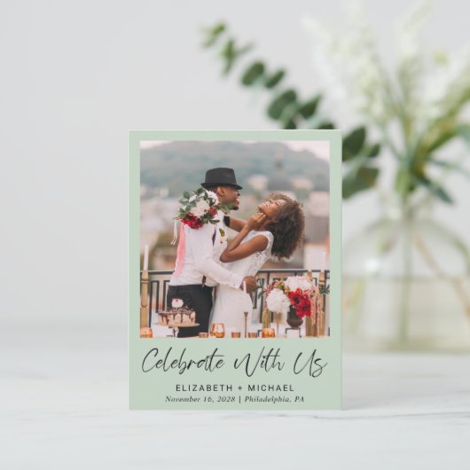 Foto: Sage Green Wedding Reception Uitnodiging Briefkaart (Staand voorkant)