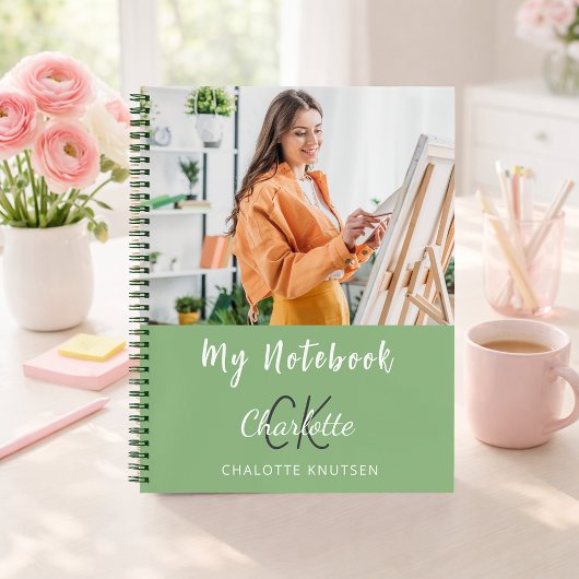 Foto saliegroen monogram naam notitieboek