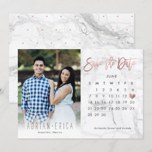 Foto Save the Date-agenda Marmer Roze Goud Kaart
