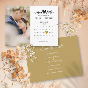 Foto Save the Date Calendar Wedding Gold Heart Briefkaart