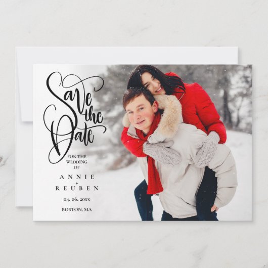 Foto Save the Date Elegante Script Modern (Voorkant)