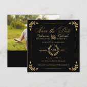 Foto Save the Date, Gold Laurel Leaf Typography Date (Voorkant / Achterkant)