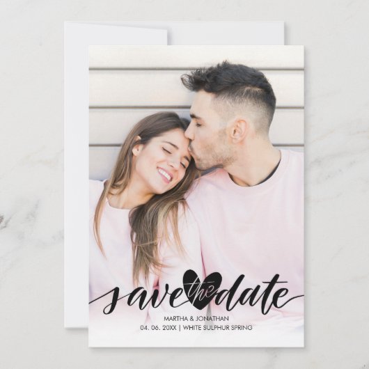 Foto Save the Date Love Heart Confetti Script Kaart (Voorkant)