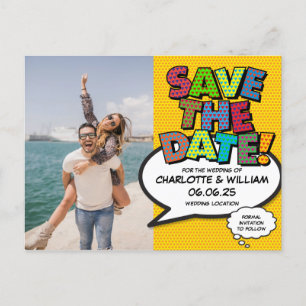 Foto Save the Date Modern Fun Comic Book Aankondigingskaart