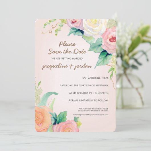 Foto Save the Date Modern Waterverf Floral Kaart (Staand voorkant)