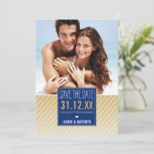 FOTO SAVE THE DATE ombre schuine streep marineblau (Staand voorkant)