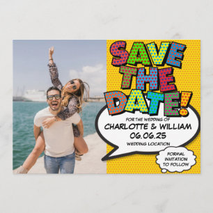 Foto Save the Date Pret Retro Strip Pop Art Kaart