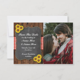 Foto: Save the Date Sunflower Red Chalk Wood Card