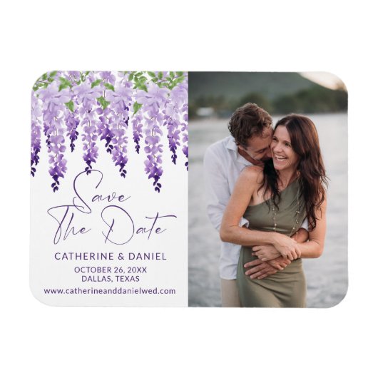 Foto Save the Date Waterverf Wisteria Wedding Magneet (Horizontaal)