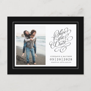 Foto Save The Date Zwart & Wit Elegante Trouwdag Aankondigingskaart