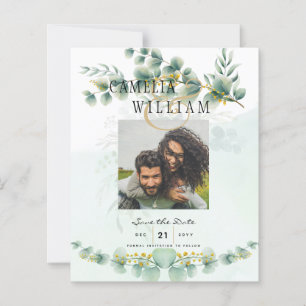 Foto Save the Dates Eucaluptus Gold Modern