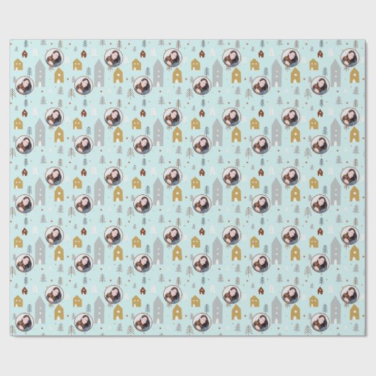 Foto Schattige Leuk Kerstfeest Cadeaupapier (Vlak)