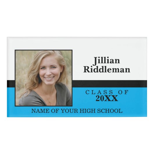 Foto School Reunion - Baby Blue, Black en White Naambadge (Voorkant)