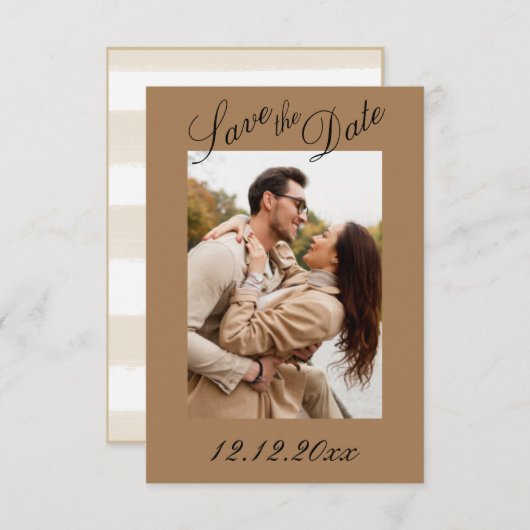Foto Script Modern Stripe Neutral Save the Date (Voorkant / Achterkant)