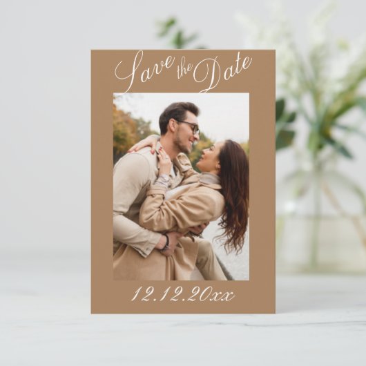 Foto Script Modern Stripe Neutral Save the Date (Staand voorkant)