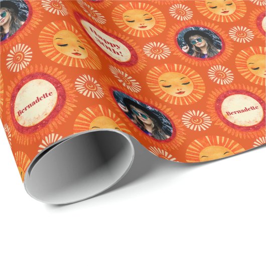 Foto Sentiment Burnt Sinaasappel Boho Sun Cadeaupapier (Rol Hoek)