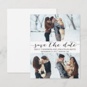 Foto slaat de datumkaart op met drie Afbeeldingen Save The Date (Voorkant / Achterkant)
