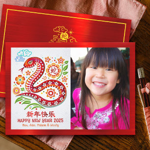 Foto Slang Papercut Chinese Maan Nieuwjaar 2025 Feestdagenkaart