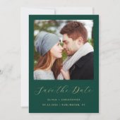 Foto Smaragdgroen Gouden Script QR Code Save The Date (Voorkant)