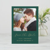 Foto Smaragdgroen Gouden Script QR Code Save The Date (Staand voorkant)