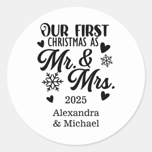 Foto Sneeuwvlokken Kerstmis Meneer en Mevrouw Ronde Sticker (Voorkant)
